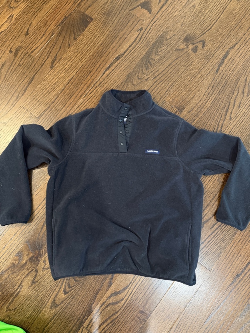 Lands' End Black Snap-Front Fleece Pullover